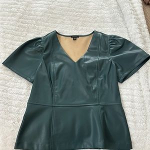 Ann Taylor forest green faux leather peplum top